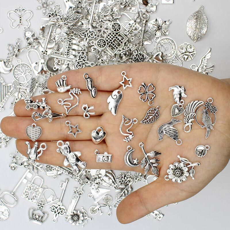 Mixed Tibetan Charms Pendants 50g Silver Bronze for Jewellery DIY Craft Making - Silver V528-MAKINGCRAFT-50G-SILVER-645855