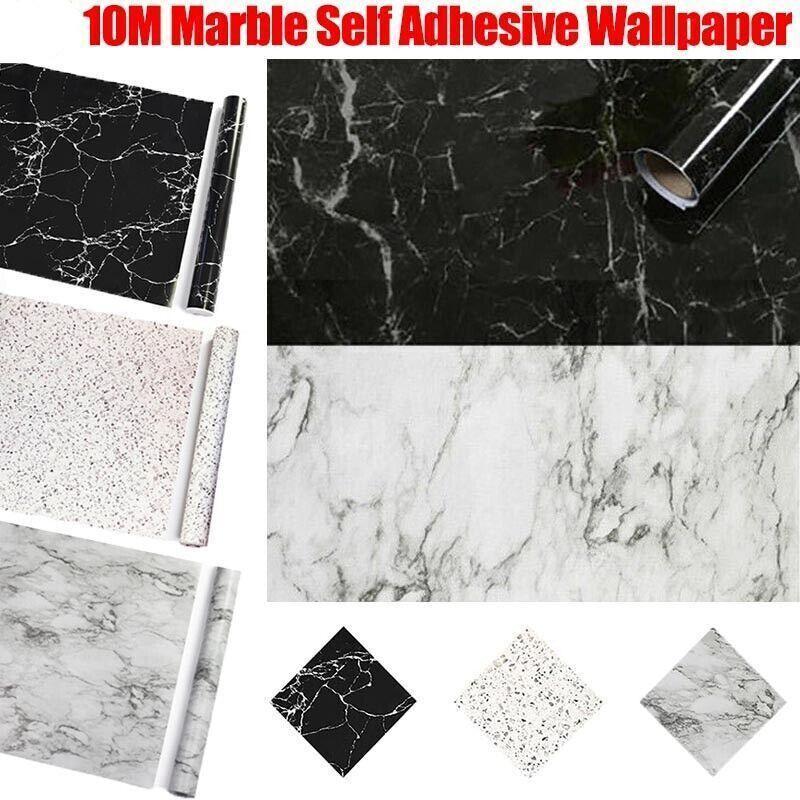 10M Marble Self-Adhesive PVC Wall Sticker Wallpaper Decor - Black Marble-A V528-MARBLESTICKER-HZ4010-207095
