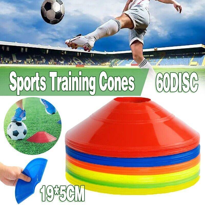 60 Pack Sports Training Discs Markers Cones Soccer Rugby Fitness Exercise V528-MARKDISC-60PCS-29531