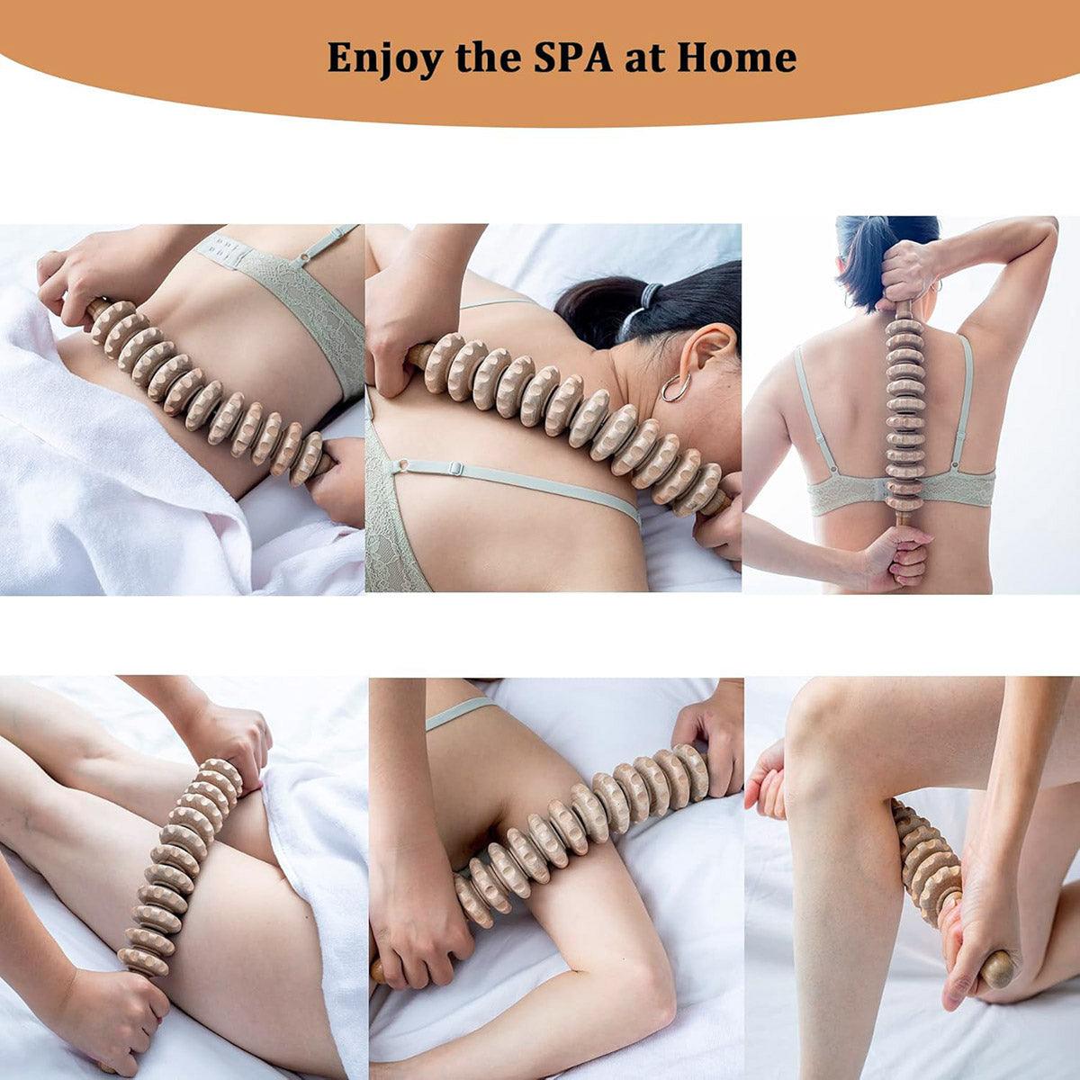 Wooden 12Roller Massage Stick Meridian Therapy Neck Back Thigh Muscle Relaxation V528-MASSAGE-STICK-628939