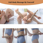Wooden 12Roller Massage Stick Meridian Therapy Neck Back Thigh Muscle Relaxation V528-MASSAGE-STICK-628939