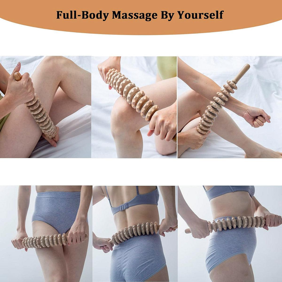 Wooden 12Roller Massage Stick Meridian Therapy Neck Back Thigh Muscle Relaxation V528-MASSAGE-STICK-628939