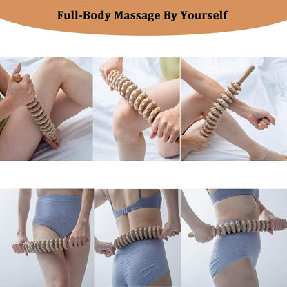 Wooden 12Roller Massage Stick Meridian Therapy Neck Back Thigh Muscle Relaxation V528-MASSAGE-STICK-628939