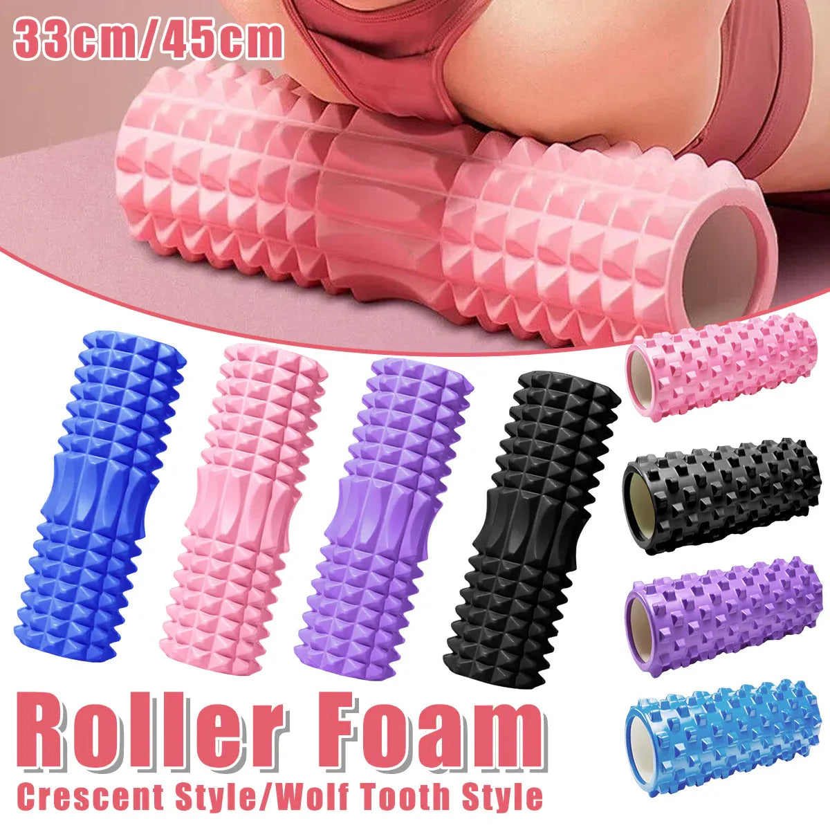 High Density EVA Foam Roller Yoga Massage Stick for Fitness - Wolf Tooth Style Pink-45cm V528-MASSAGE-STICK-LY-45-PINK-881061