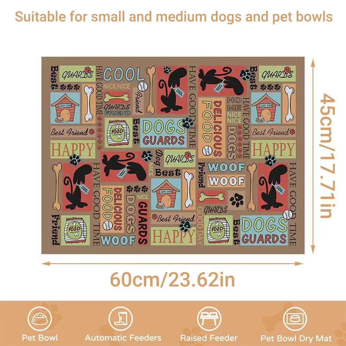 Waterproof Pet Floor Mat Carpet For Dog Cage Feeding Area Anti Slip Washable - Dog-Brown V528-MAT-GGDJ-45X60-178915