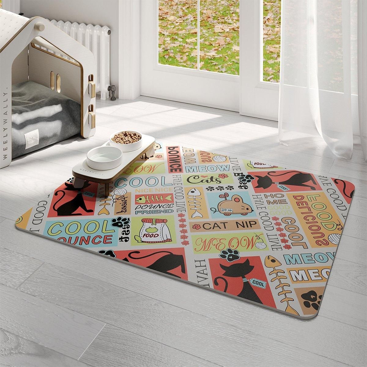 Waterproof Pet Floor Mat Carpet For Dog Cage Feeding Area Anti Slip Washable - Cat-White V528-MAT-MMJC-45X60-917113