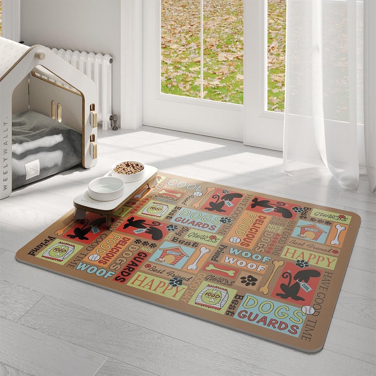 Waterproof Pet Floor Mat Carpet For Dog Cage Feeding Area Anti Slip Washable - Cat-White V528-MAT-MMJC-45X60-917113