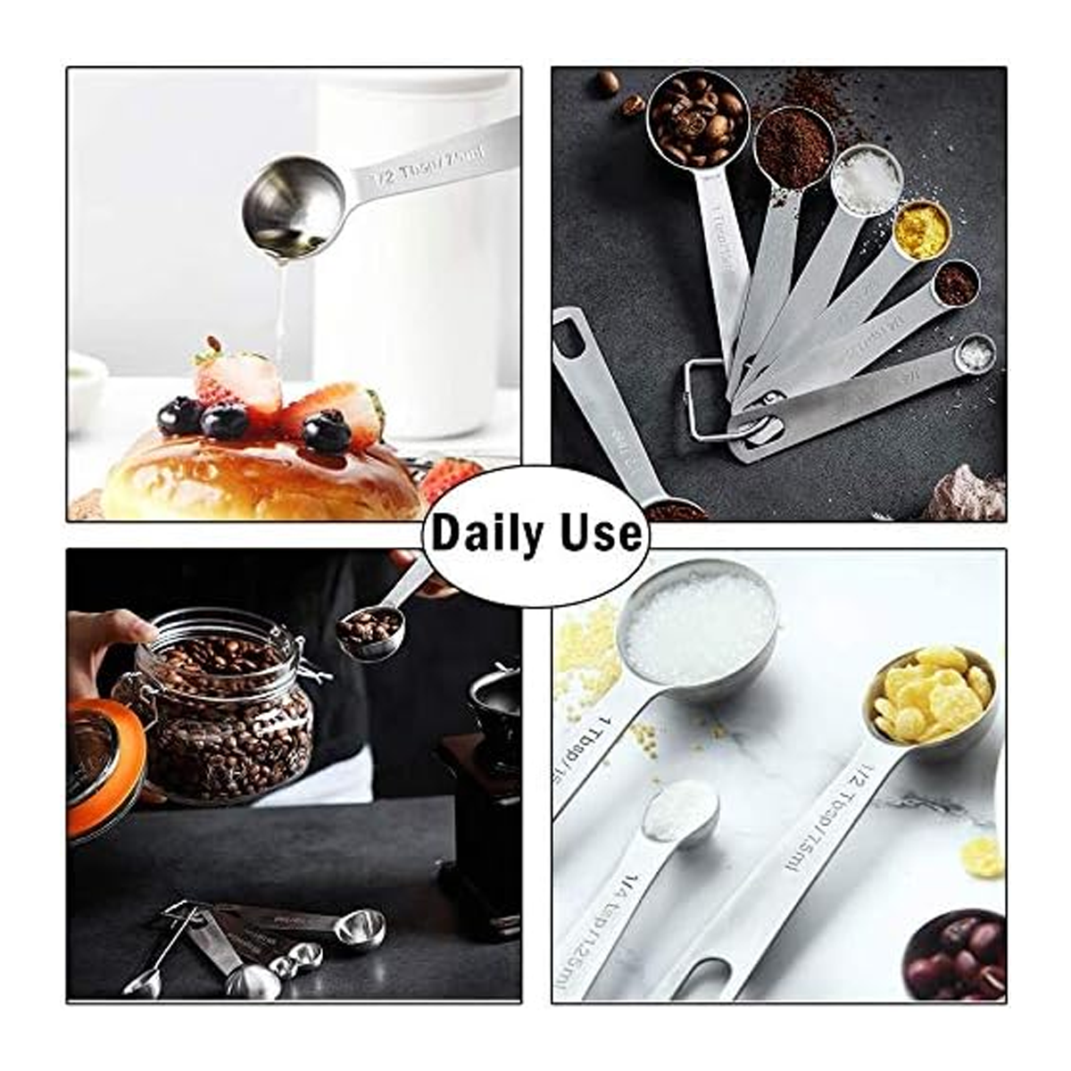 6PCS Measuring Cups Spoons 304 Stainless Steel Baking Tools With Scale Set V528-MEASURING-SPOON-6PCS-702114