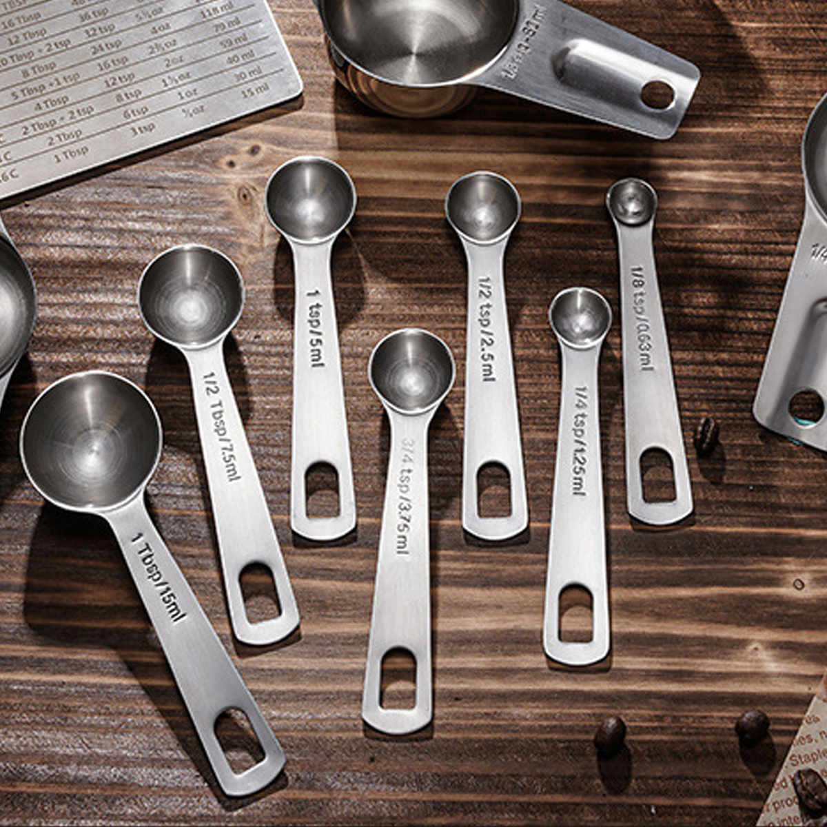 6PCS Measuring Cups Spoons 304 Stainless Steel Baking Tools With Scale Set V528-MEASURING-SPOON-6PCS-702114