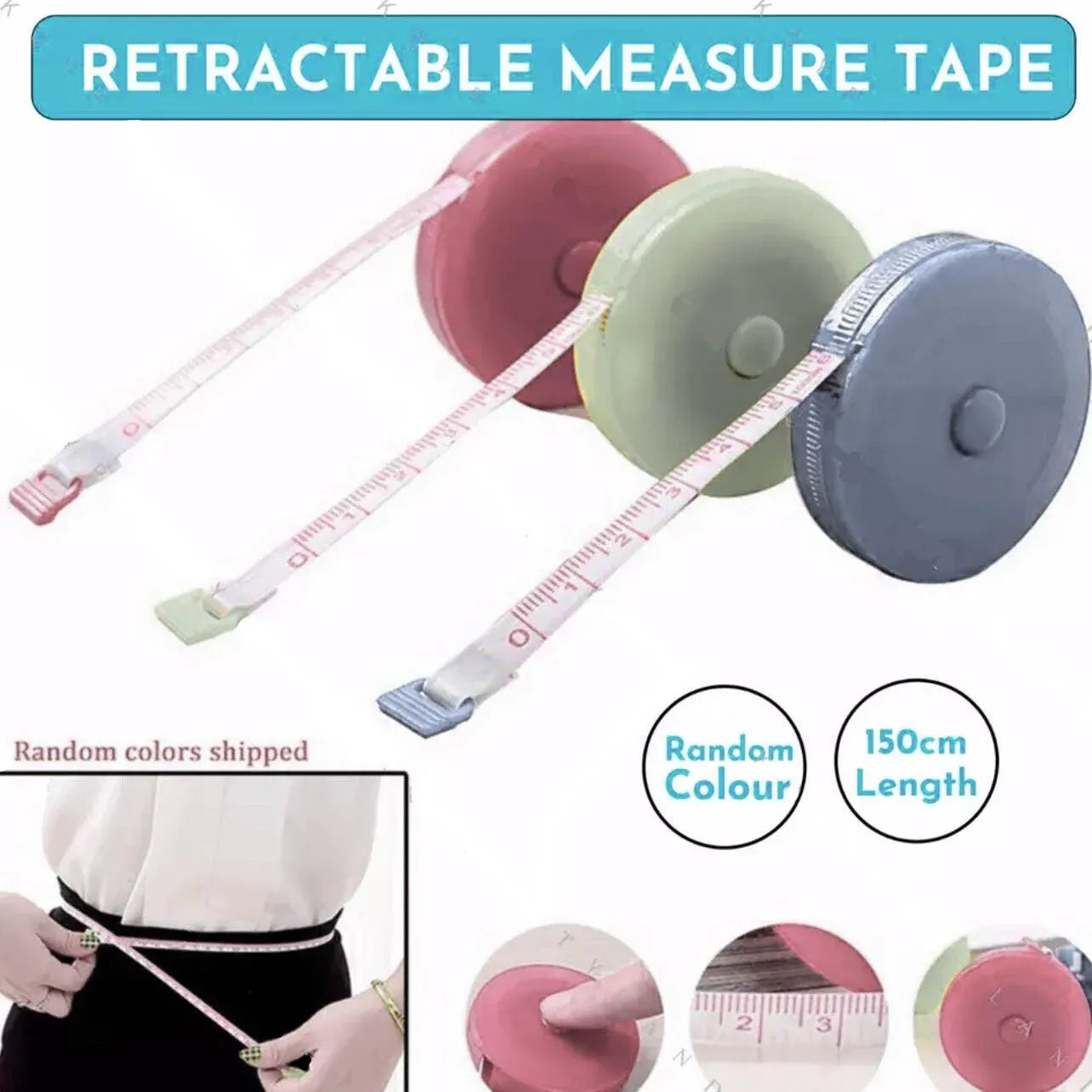 Retractable Tailor Tape Measure 150cm Soft Body Measuring Sewing Ruler - Blue V528-MEASURINGTAPE-150CM-BLUE52590