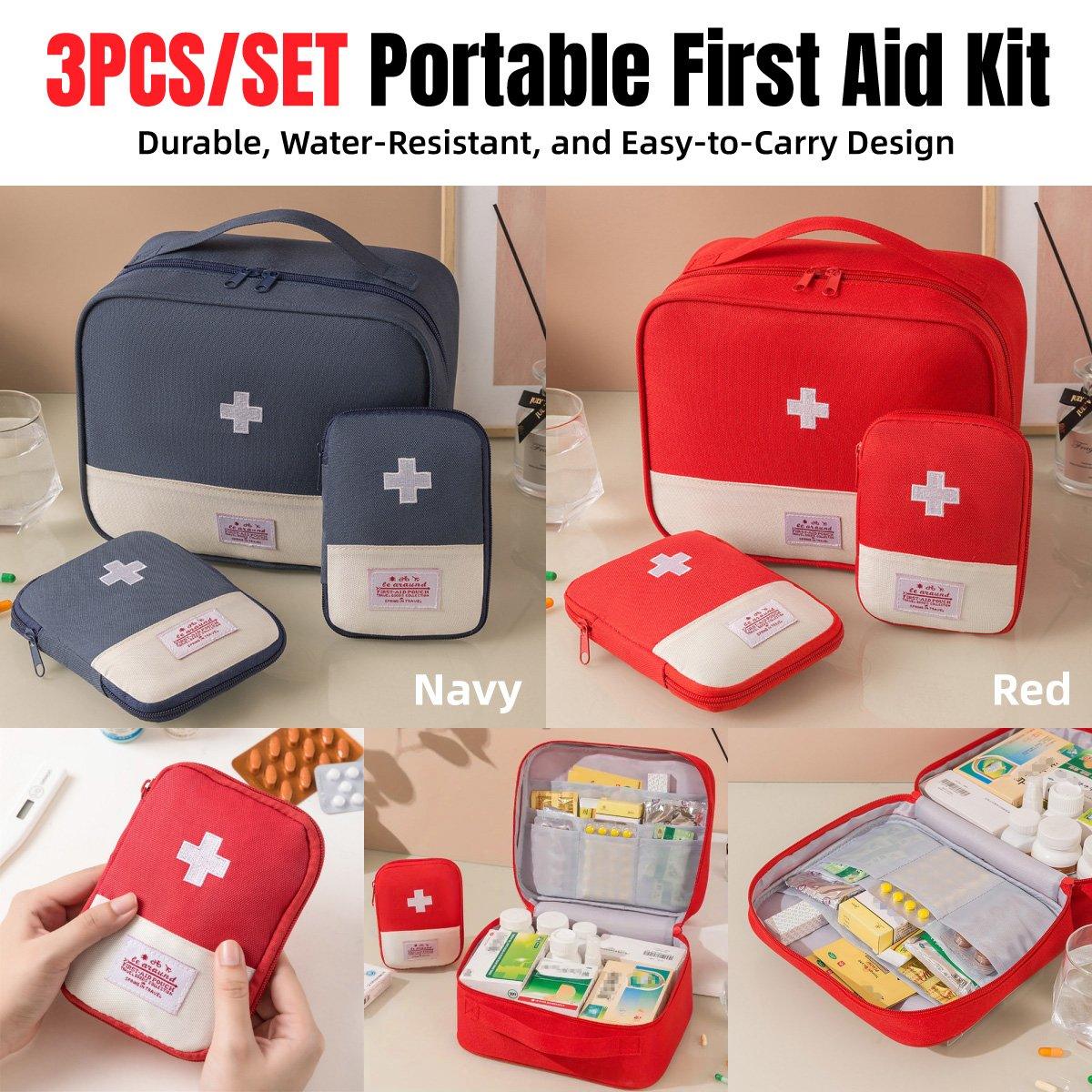 Set of 3 Portable Travel Medical Bags Organiser for Home Emergency Storage Use - Red V528-MEDICAL-3PCS-RED-318406