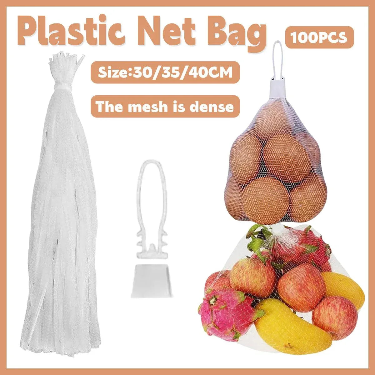 100pcs Nylon Mesh Bag Egg Storage Close Eye Plastic Mesh for Fruits Vegetables - 35cm