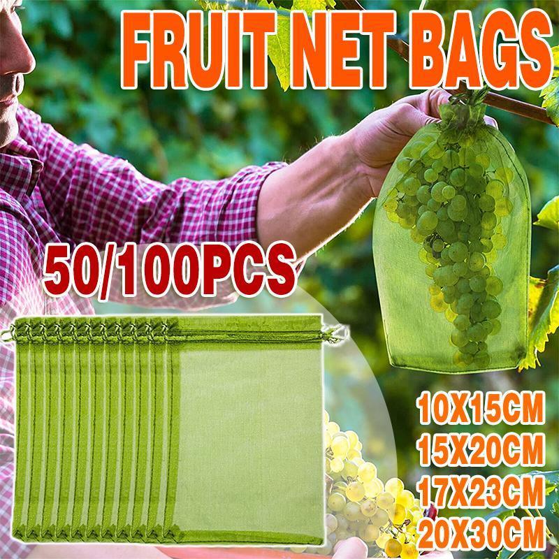 50/100PCS Garden Fruit Protection Net Bags Insect Proof Drawstring Mesh Organza - 50Pcs 17x23cm V528-MESHBAG-17X23CM-50PCS-77190