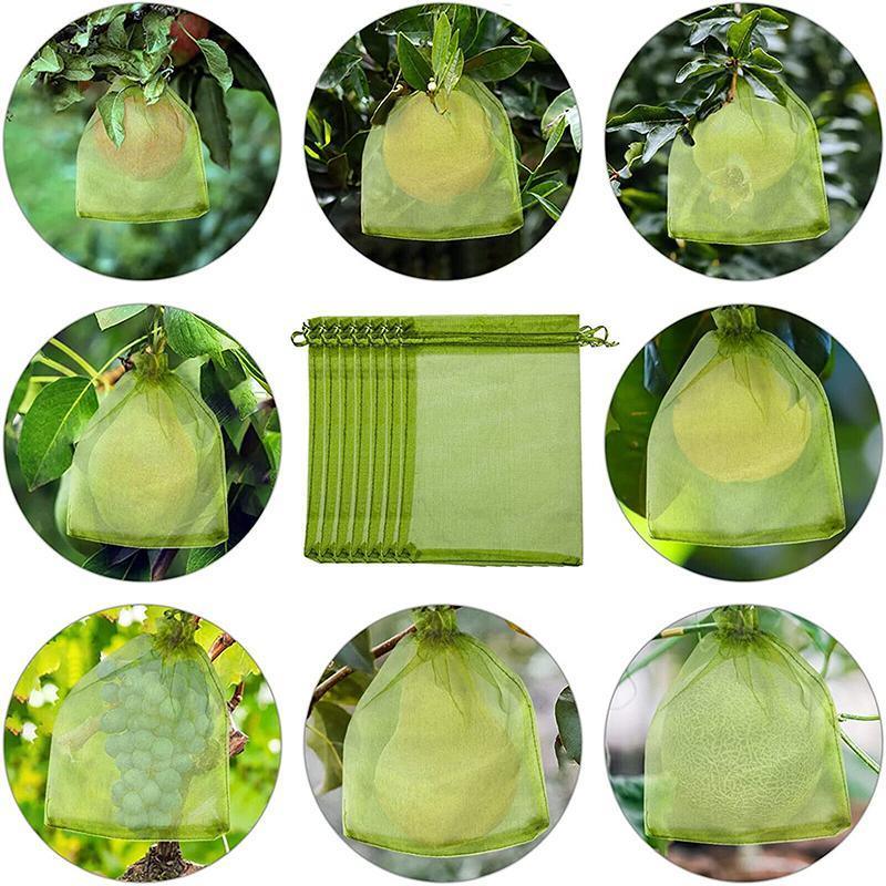 50/100PCS Garden Fruit Protection Net Bags Insect Proof Drawstring Mesh Organza - 50Pcs 17x23cm