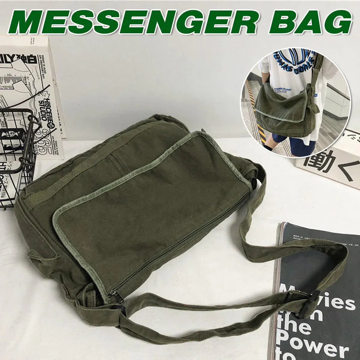 Green Messenger Shoulder Bag for Men Women Casual Work Travel and Daily Use V528-MESSENGER-BAG-GREEN-549502