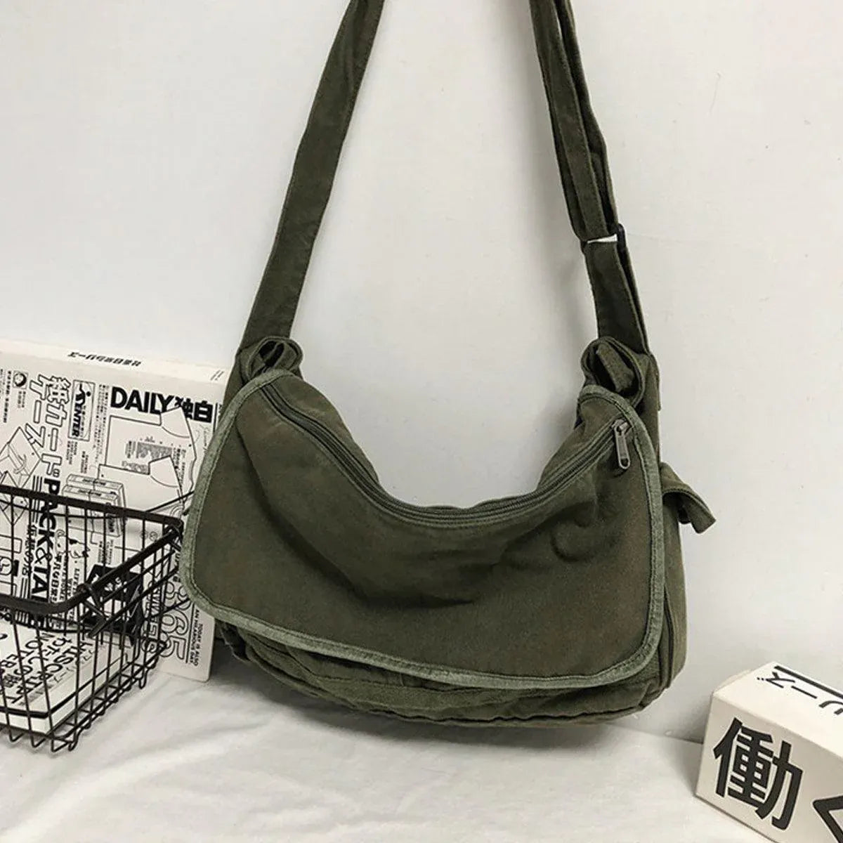 Green Messenger Shoulder Bag for Men Women Casual Work Travel and Daily Use V528-MESSENGER-BAG-GREEN-549502