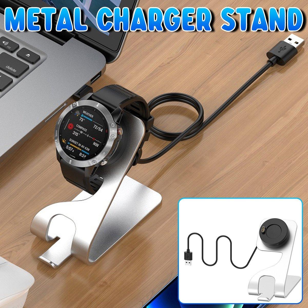 Watch Charger Dock for Garmin Fenix 7 / Fenix 7S USB Charging Cable Stand Bas V528-METAL-CHARGER-SILVER-310955