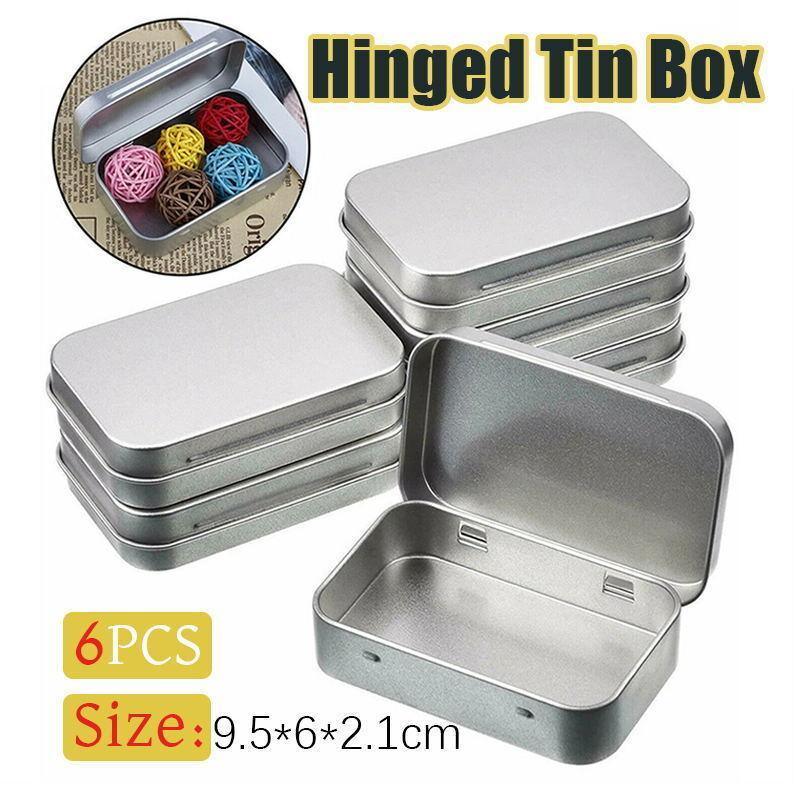 Small Metal Storage Tin Box with Lid 6PCS Portable Hinged Container for Travel Home V528-METALHINGEDBO-6PCS-216358