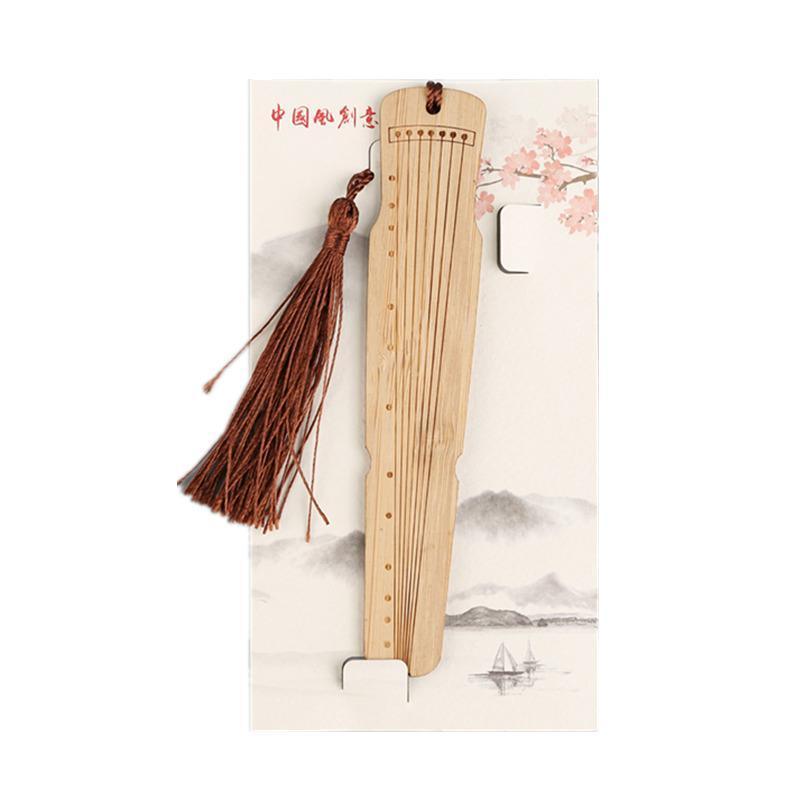 Chinese Style Bass Book Folder Book Clip Bamboo Bookmark Guitar Bookmark Lable - Pipa - Lan V528-MH00177-PPL-134329