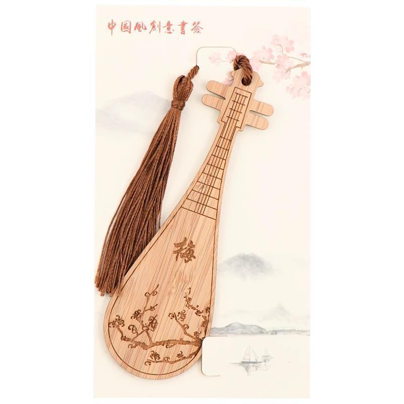 Chinese Style Bass Book Folder Book Clip Bamboo Bookmark Guitar Bookmark Lable - Pipa - Lan V528-MH00177-PPL-134329