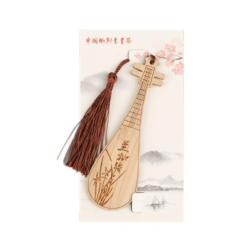 Chinese Style Bass Book Folder Book Clip Bamboo Bookmark Guitar Bookmark Lable - Pipa - Lan V528-MH00177-PPL-134329