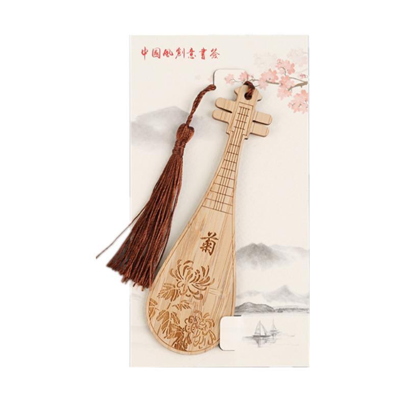 Chinese Style Bass Book Folder Book Clip Bamboo Bookmark Guitar Bookmark Lable - Pipa - Lan V528-MH00177-PPL-134329