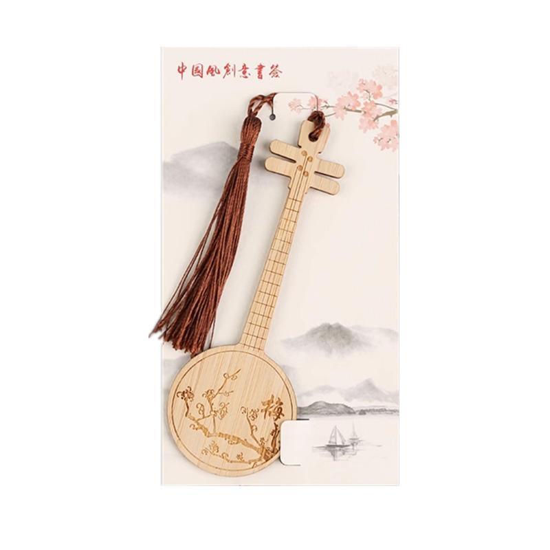 Chinese Style Bass Book Folder Book Clip Bamboo Bookmark Guitar Bookmark Lable - Pipa - Lan V528-MH00177-PPL-134329