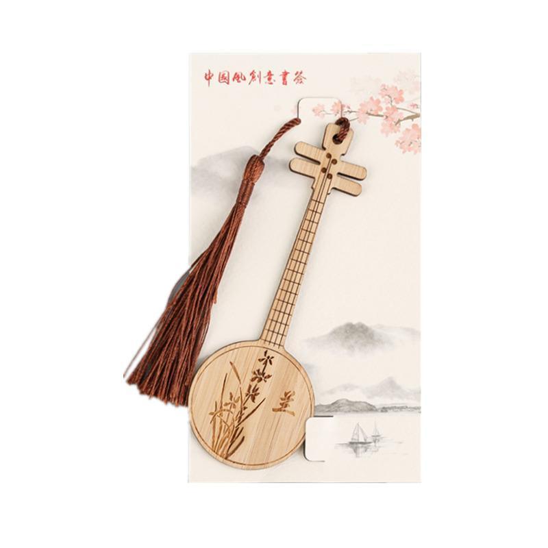 Chinese Style Bass Book Folder Book Clip Bamboo Bookmark Guitar Bookmark Lable - Pipa - Lan V528-MH00177-PPL-134329