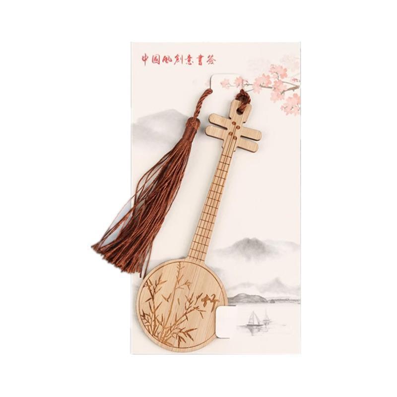 Chinese Style Bass Book Folder Book Clip Bamboo Bookmark Guitar Bookmark Lable - Pipa - Lan V528-MH00177-PPL-134329