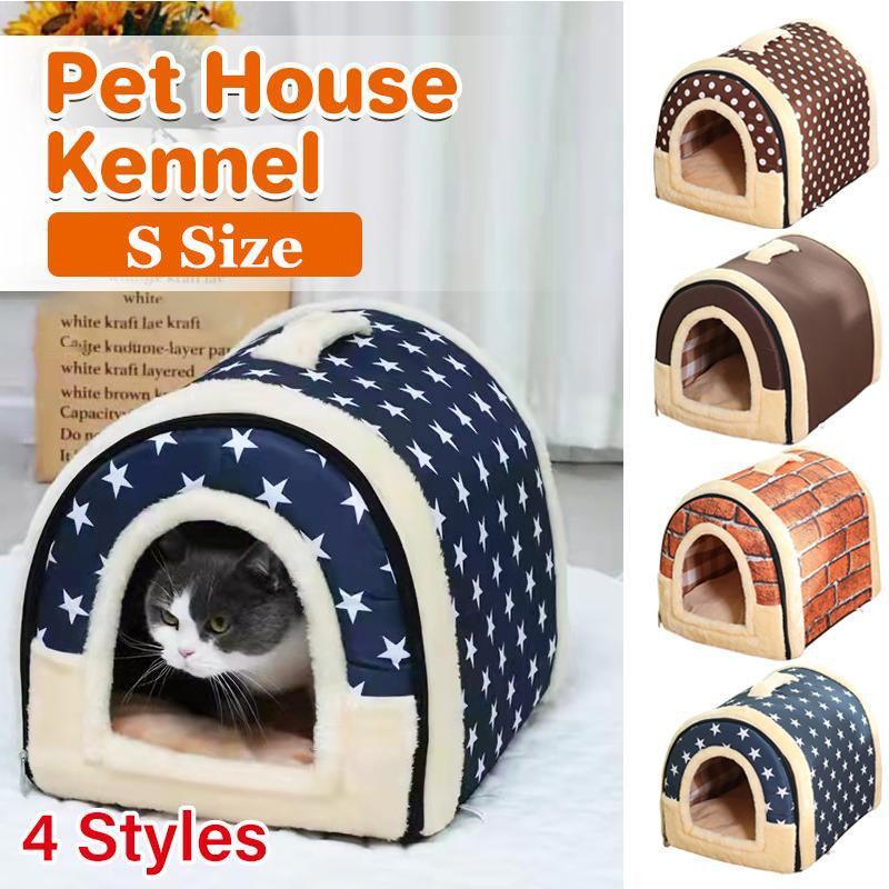 S Size Pet House Kennel Soft Igloo Beds Cave Cat Puppy Bed Warm Cushion Fold - Brick V528-MH00311-FGZQ-S-833537