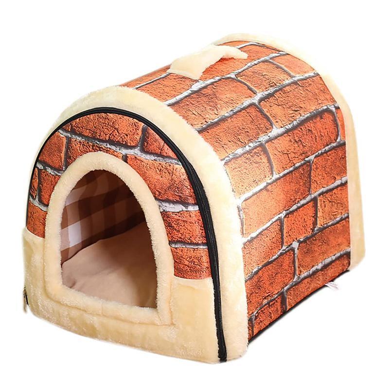 L Size Pet House Kennel Soft Igloo Beds Cave Cat Puppy Bed Warm Cushion Fold - Brick V528-MH00313-FGZQ-L-604546