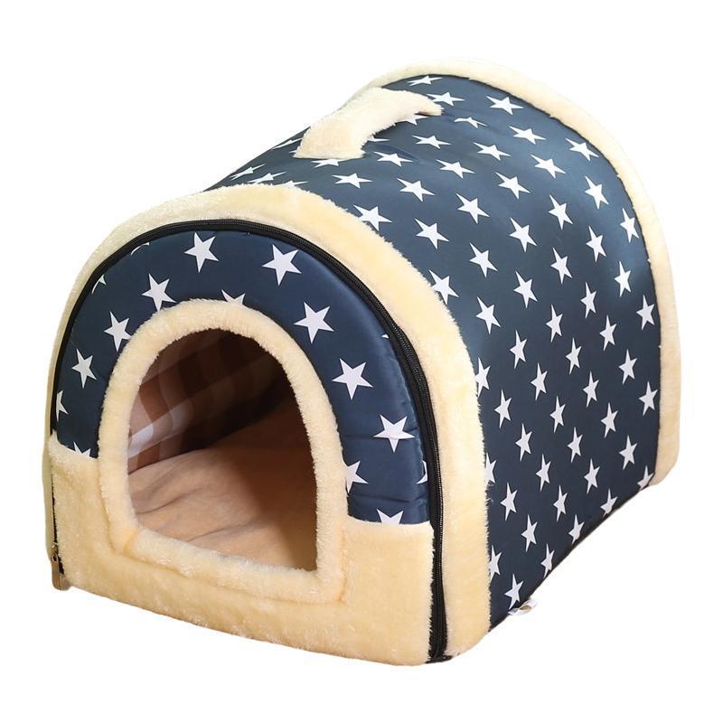 XL Size Pet House Kennel Soft Igloo Beds Cave Cat Puppy Bed Warm Cushion Fold - Brown Dots V528-MH00322-KFBD-XL-947259