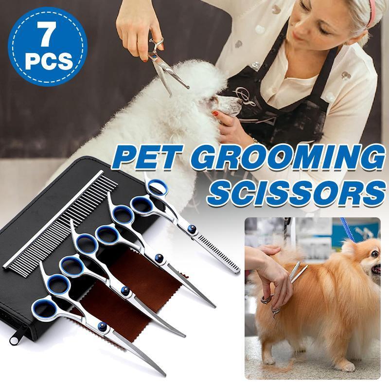 7PCS Pet Grooming Scissors Set Straight Curved Dog Cat Cutting Thinning Shears V528-MH00410-7PCS-662815