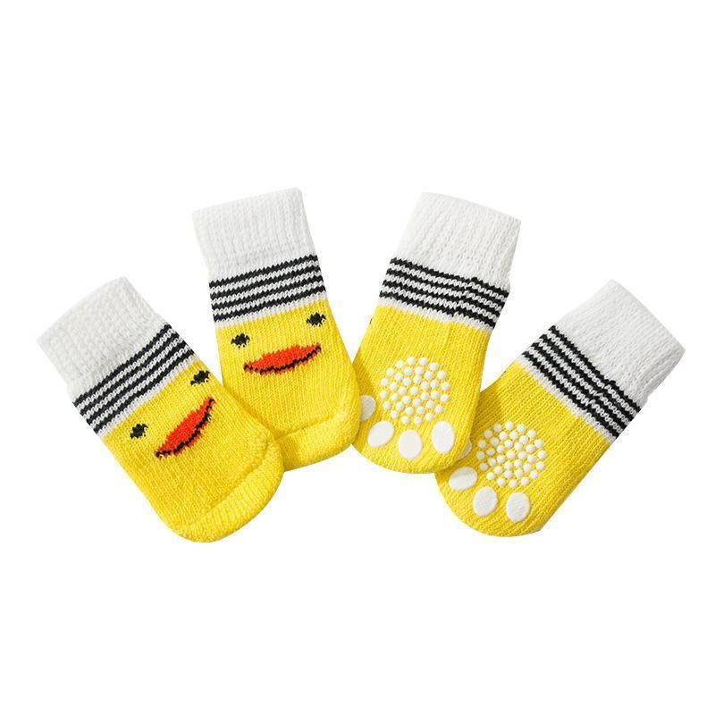 Non Slip Pet Socks for Dogs and Cats Knitted Paw Protector with Grips L Size - Yellow ducklings V528-MH00415-HSXY-L-760324