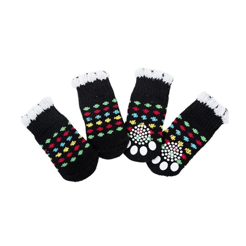 Dog Socks Non-Slip Grip Slip Anti-Slip - Puppy Cat Pet Shoes Slippers S Size - Black colour dots V528-MH00425-HSCD-S-455711