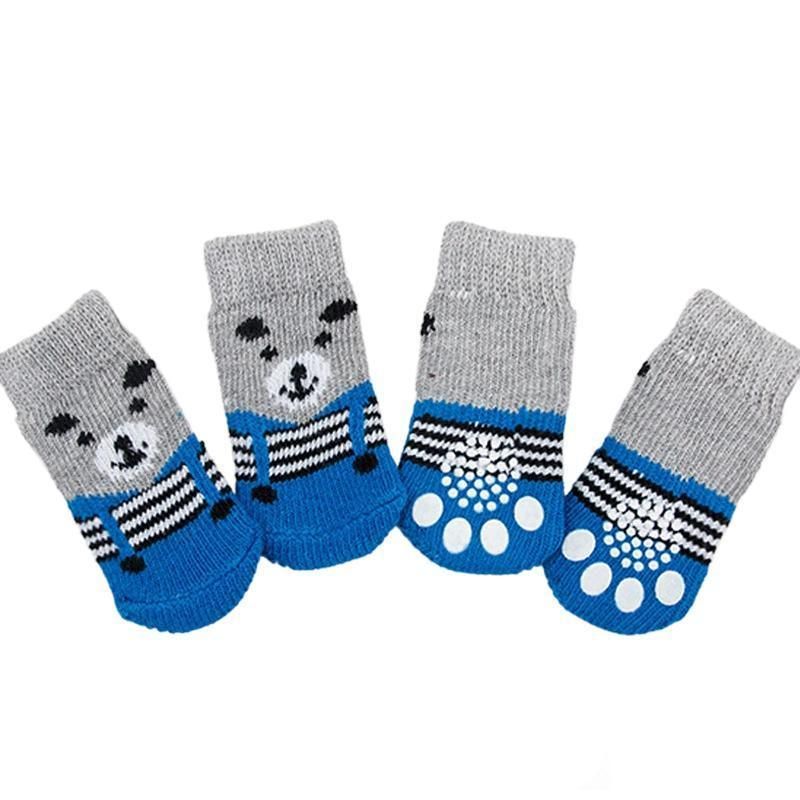 Non Slip Pet Socks for Dogs and Cats Knitted Paw Protector with Grips L Size - Blue bear V528-MH00430-LSXX-L-807351