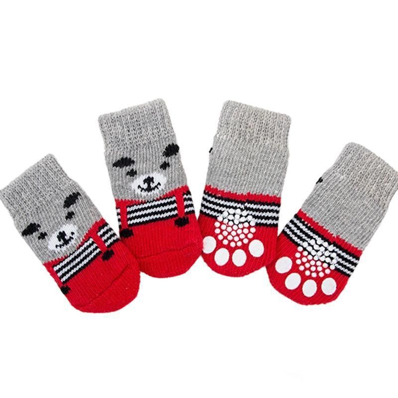Non Slip Pet Socks for Dogs and Cats Knitted Paw Protector with Grips L Size - Red bear V528-MH00433-HSXX-L-646659