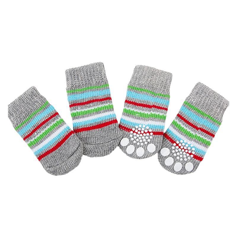 Dog Socks Non-Slip Grip Slip Anti-Slip - Puppy Cat Pet Shoes Slippers M Size - Grey stripes V528-MH00435-HSTW-M-403693