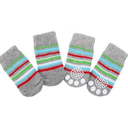 Non Slip Pet Socks for Dogs and Cats Knitted Paw Protector with Grips L Size - Grey stripes V528-MH00436-HSTW-L-814509