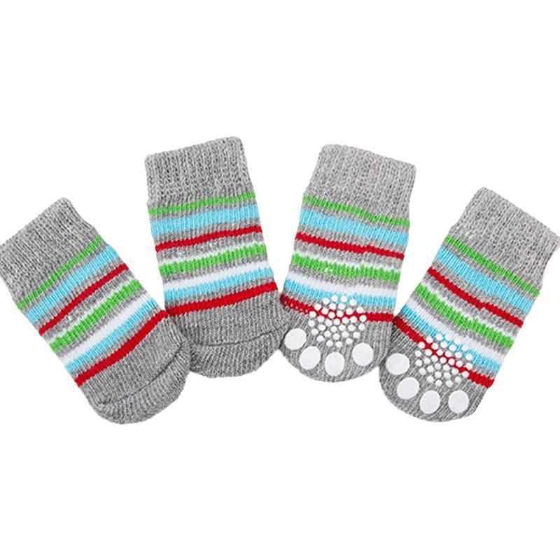 Non Slip Pet Socks for Dogs and Cats Knitted Paw Protector with Grips L Size - Grey stripes V528-MH00436-HSTW-L-814509
