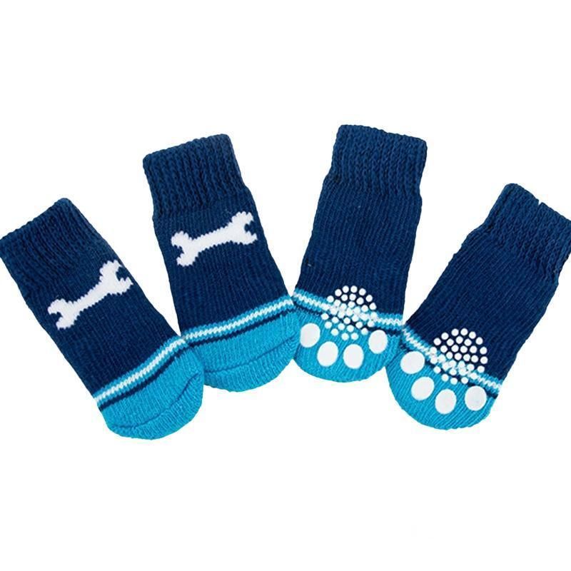 Non Slip Pet Socks for Dogs and Cats Knitted Paw Protector with Grips L Size - Blue bones V528-MH00439-LSGT-L-786867