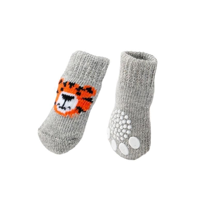 Non Slip Pet Socks for Dogs and Cats Knitted Paw Protector with Grips L Size - Grey tiger V528-MH00442-HSXLH-L-651287
