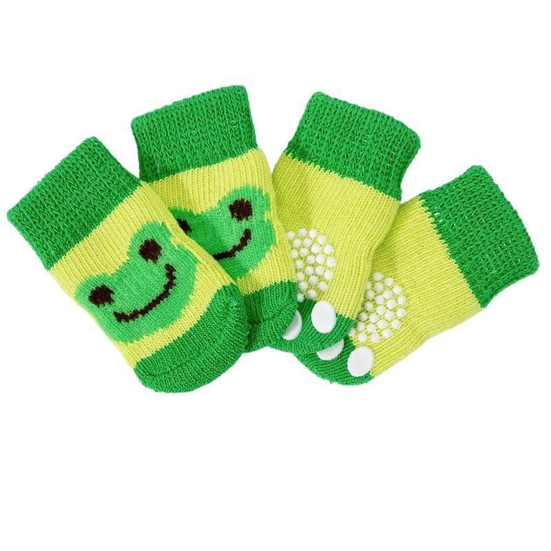 Non Slip Pet Socks for Dogs and Cats Knitted Paw Protector with Grips L Size - Green frog V528-MH00445-LSQW-L-484344