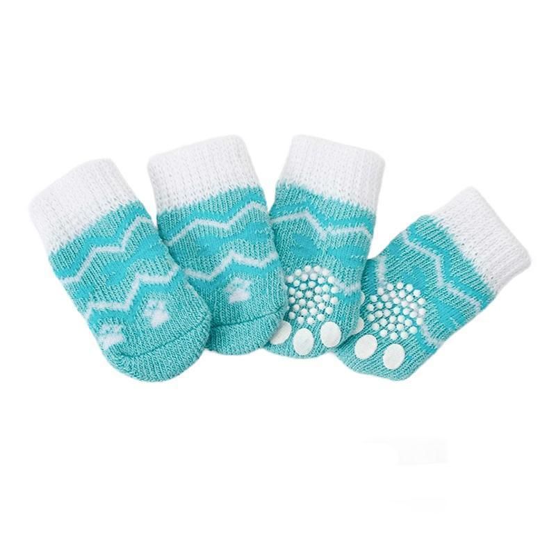 Dog Socks Non-Slip Grip Slip Anti-Slip - Puppy Cat Pet Shoes Slippers M Size - Water green ripples V528-MH00447-SLBW-M-704807