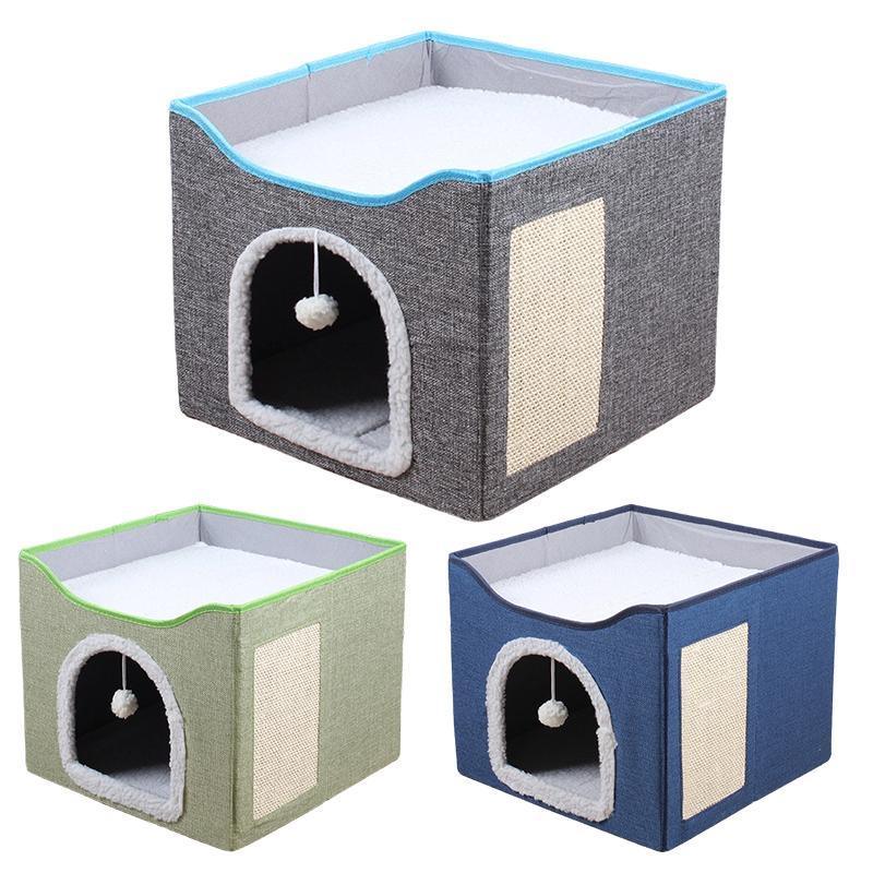 Foldable Pet Cat Calming Bed Hideaway Interactive House Nest Scratching Board - Dark Grey V528-MH00490-DARKGREY-998812