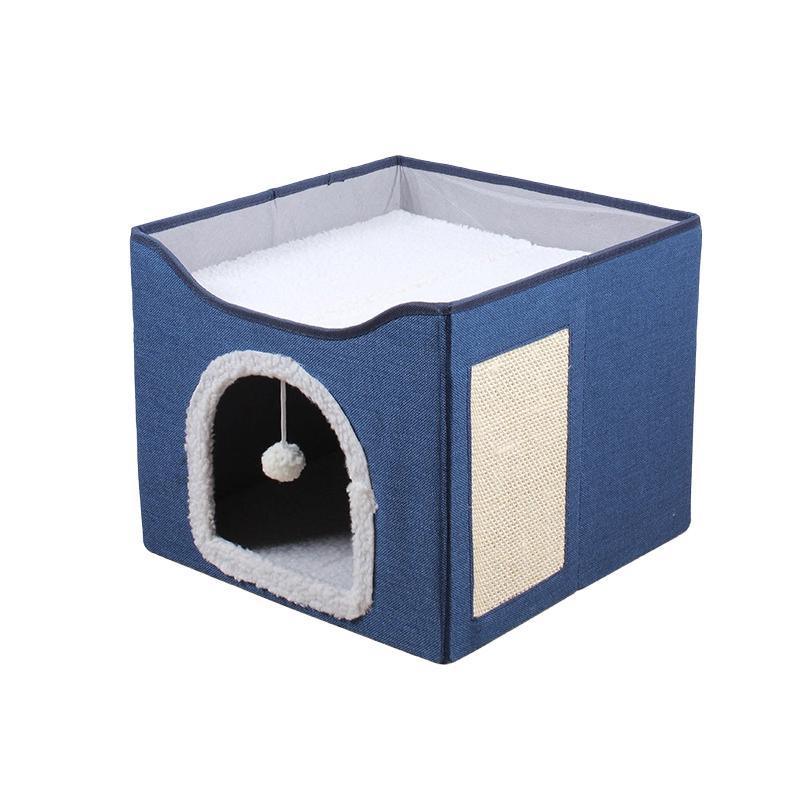Foldable Pet Cat Calming Bed Hideaway Interactive House Nest Scratching Board - Dark Grey V528-MH00490-DARKGREY-998812