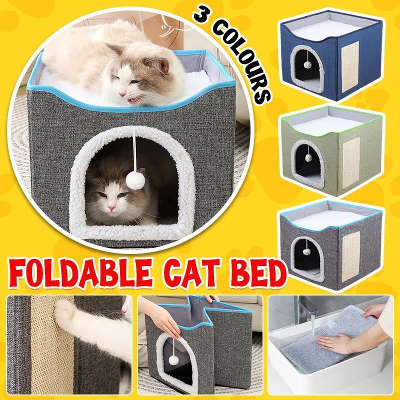 Foldable Pet Cat Calming Bed Hideaway Interactive House Nest Scratching Board - Light Green V528-MH00492-LIGHTGREEN-265320