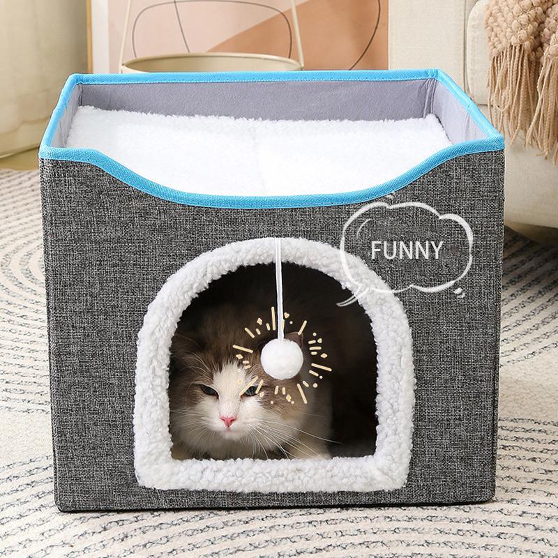Foldable Pet Cat Calming Bed Hideaway Interactive House Nest Scratching Board - Light Green V528-MH00492-LIGHTGREEN-265320