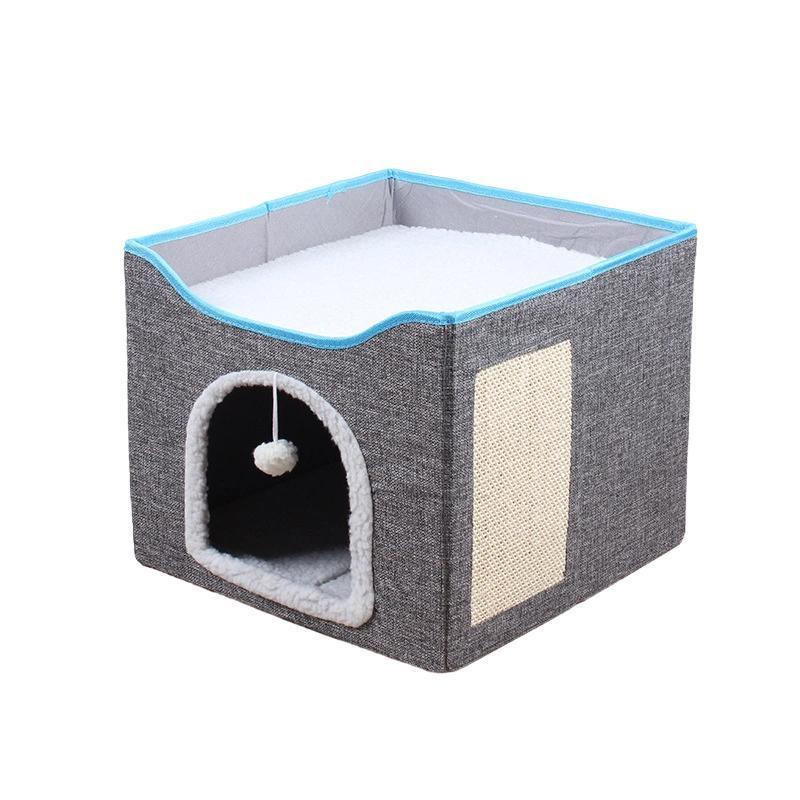 Foldable Pet Cat Calming Bed Hideaway Interactive House Nest Scratching Board - Light Green V528-MH00492-LIGHTGREEN-265320