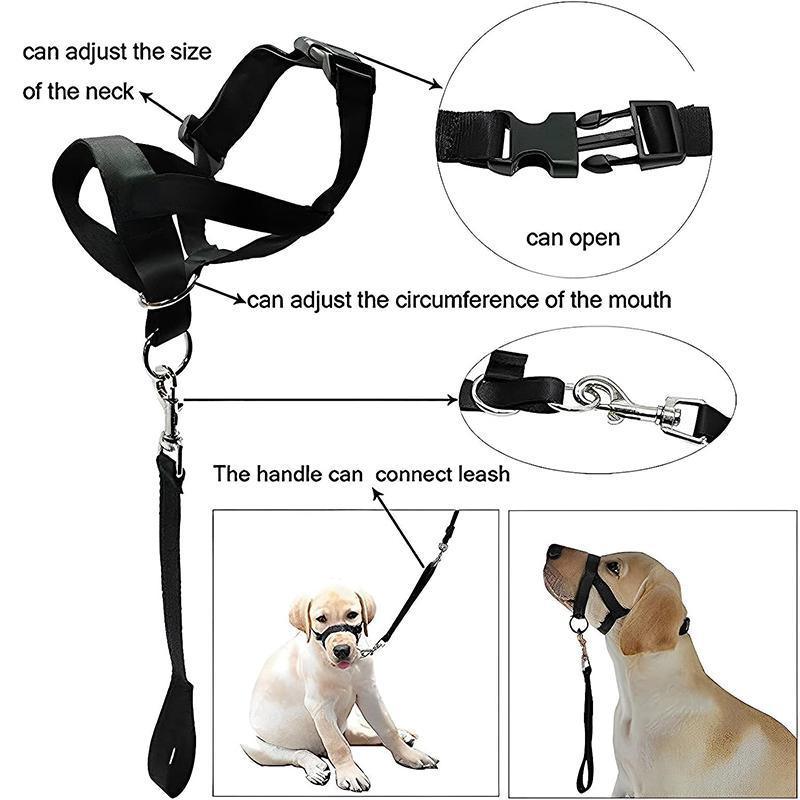 Black Dog Training Head Collar Halter Stop Pulling Training Tool Harness Strap Leader - S V528-MH00504-BLACK-S-312192